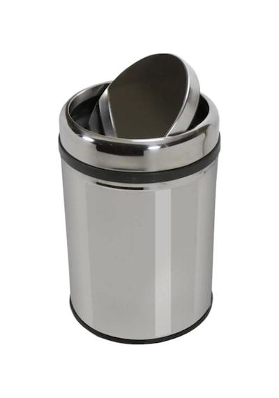 Metal Paslanmaz Krom Pratik Döner Kapaklı 16 Litre Çöp Kutusu Kovası - 1 Adet Krom
