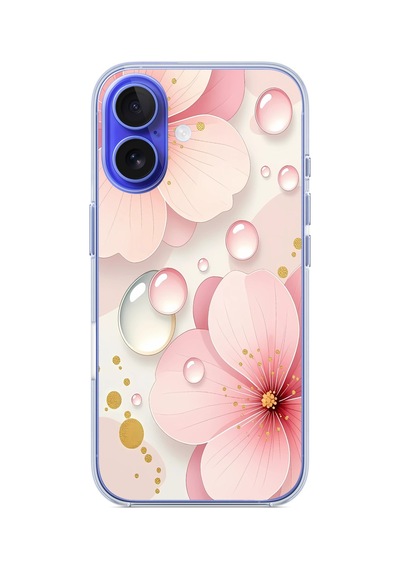 İphone 16 Uyumlu Damlalı Çiçekler Baskılı Silikon Kılıf Renkli