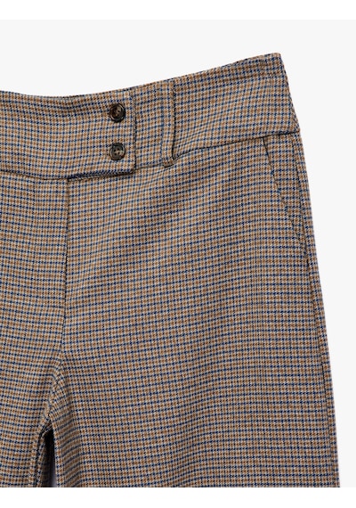 Koton Düğmeli Cepli Geniş Paça Ekose Kumaş Pantolon Kahverengi Ekose 7wak40058pw