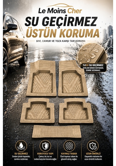 Renault R12 Toros Havuzlu Oto Paspası Kaymaz Taban Dayanıklı Alpin Bej