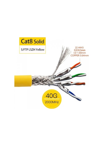 Miaxtreme Cat8 20 Metre Premium Süper Hızlı Ethernet Kablosu 40 Gigabit/s 2000mhz Metal Zırhlı Rj45 Lan Kablo