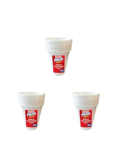 Piknik Kullan At Plastik Bardak Otomat 10'lu Beyaz 1481 3lü Paket Açık Mavi