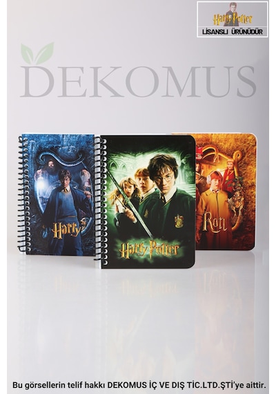 Dekomus İle Lisanslı Harry Potter 2 Adet Çıtçıt Dosya Ve 2 Adet Spırallı A6 Çizgili Not Defteri / Bloknot Okul Seti Altın