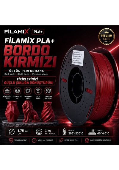 Filamix Pla+ Bordo Kırmızı Filament 1,75 Mm 1 Kg Plastik Makara