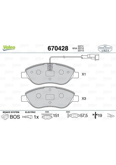 VALEO 670428 Disk Balata On (Fiat: Bravo 1.416V 1.4T Jet 07 Egea Hb) 77365808 (WA275896)