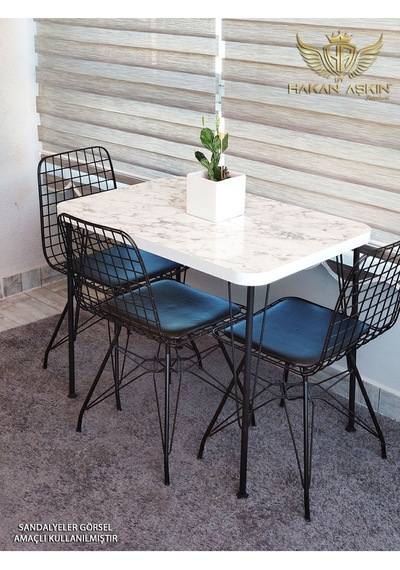 By Hakan Aşkın Siyah Metal Ayaklı 60x90 Cm Kalınlıklı Tek Masa White Marble Mutfak - Balkon - Çalışma Masası