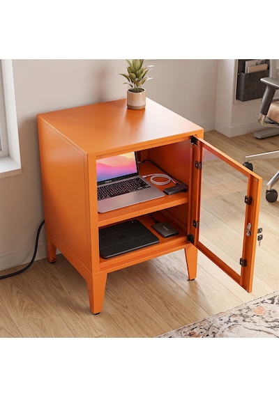 Alfafonet Ziglat Serisi Kilitli Metal Home Office Dolabı Cam Kapaklı Turuncu Ral 2004 450x600x450 Mm