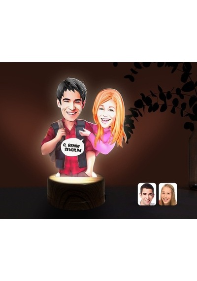 Kişiye Özel Sevgililer Karikatürlü Dekoratif 3D Biblo Led Işıklı (498795981)