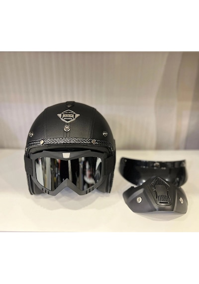 Kask Tex 701 Jyt Siyah Deri + Kask Maskeli