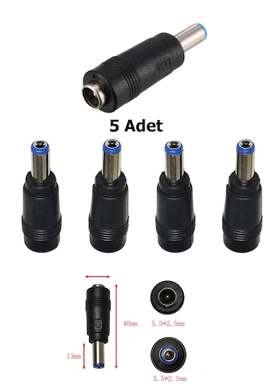 5 Adet Dc Power Jack Adaptör Çevirici 5.5x2.5 Mm Dişi - 5.5x2.1 Mm Erkek Dönüştürücü D Harf Kodlu
