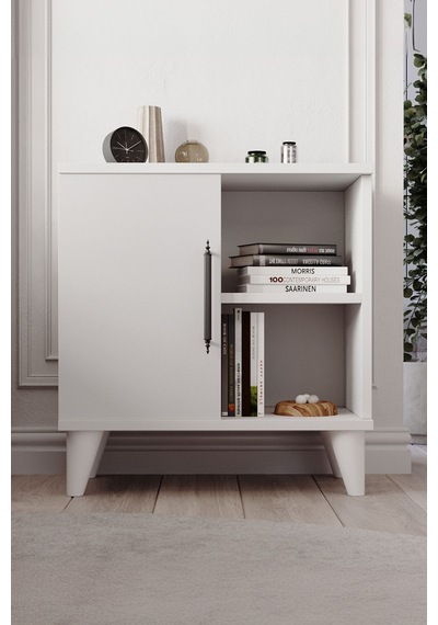 Enda Home Kommen Tek Kapaklı 2 Açık Bölmeli Komodin Beyaz