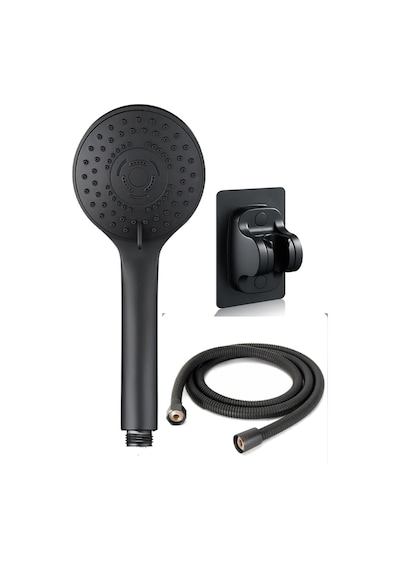 Siyah Mamba 5 Fonksiyonlu Banyo Duş Başlığı 1,5 Metre Hortum Ve Yapışkanlı Mafsal Set Telefon Siyah