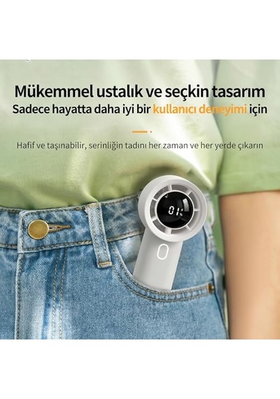 Cırak Turbo El Vantilatörü 100 Kademeli Ayarlı Güçlü Rüzgar Taşınabilir Fan Led Ekranlı Usb-c Şarjlı Sessiz Mini Vantilatör Masaüstü Ve Elde Kullanım El Fanı Mini Vantilatör Mini Fan Sarı