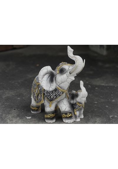 Lüks Nakış İşlemeli Anne Ve Yavru Fil Heykeli Feng Shui Şans Getiren Dekoratif Masaüstü Biblo 17 Cm. 74221562