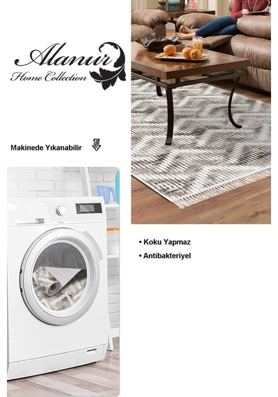 Dekoreko Kaymaz Taban Djt Salon Halısı Trend Saçaklı Iskandinav F5124 Kahve