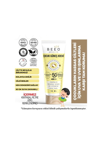 Bee'o Propolisli Yüksek Koruma Çocuk Güneş Kremi, 50+ Spf, 80 Ml