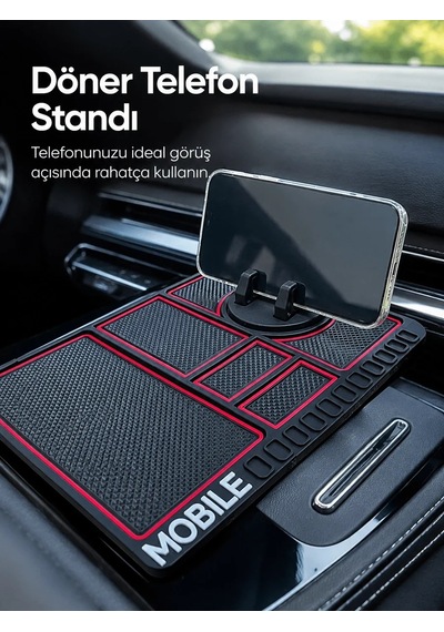 Lb Araç Konsol Organizeri Kaydırmaz Silikon Telefon Standlı Saklama Matı