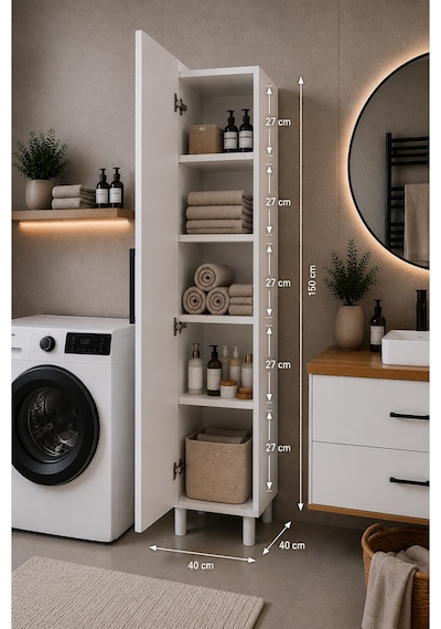 Beyaz 5 Bölmeli Banyo Dolabı - Çok Amaçlı Banyo Dolabı Beyaz Beyaz 5 Bölmeli Banyo Dolabı - Çok Amaçlı Banyo Dolabı Beyaz