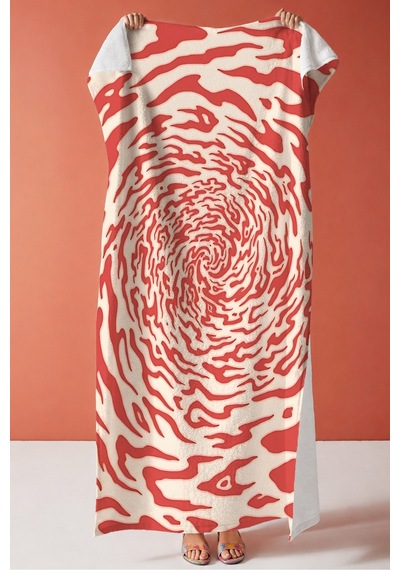 Soyut Spiral Desenli Modern Plaj Havlusu - Kırmızı Ekru Sanatsal Hızlı Kuruyan Mikrofiber Havlu Bulut Menekşe