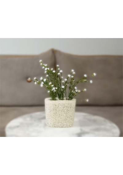 Vazoda Beyaz Yapay Çiçek Dekoratif Deniz Taşı El Yapımı Vazo Dahil 10 x 5 x 14 CM