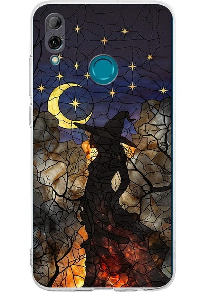 Printify Huawei P Smart 2019 İle Uyumlu Vitray Cadı Saati Tasarımlı Şeffaf Silikon Kılıf Şeffaf