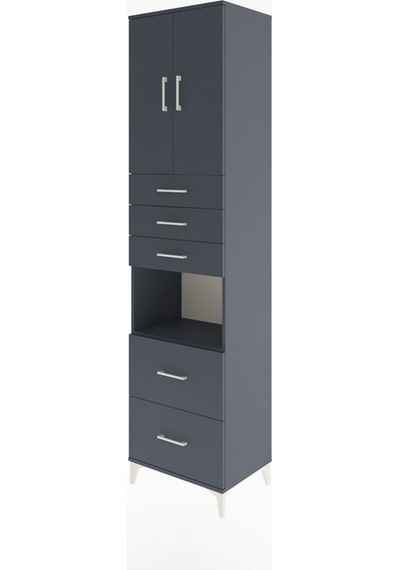 Hyperion Dolap 3 Raflı 5 Çekmeceli 2 Kapaklı 60x44x243 Antrasit-antrasit Antrasit