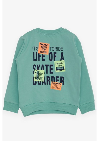 Breeze Erkek Bebek Sweatshirt Kaykaycı Baskılı 9 Ay-3 Yaş, Mint Yeşili 3 Yaş Mint Yeşili