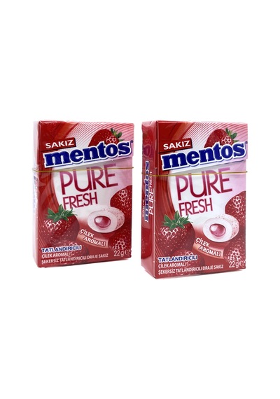 Mentos Pure Fresh Çilek Aromalı Şekersiz Tatlandırıcılı Draje Sakız 22 G 2 Adet