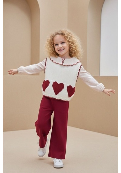Mnk Baby & Kids İspanyol Paça Gömlekli Süeterli Kız Takım M00798 Kırmızı