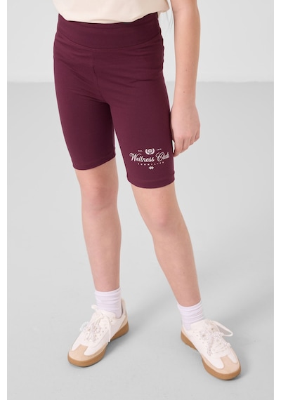 Tommylife Ekru-bordo Pamuklu O Yaka Standart Fit Baskılı Kız Çocuk Tayt Takım - 75190 Ekru