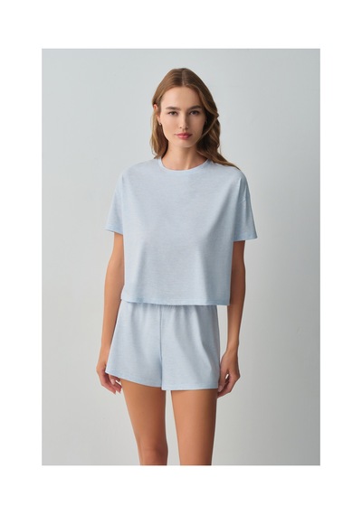 Suwen Daily Şort Pijama Takımı Wsh10910031996 Mavi Melanj