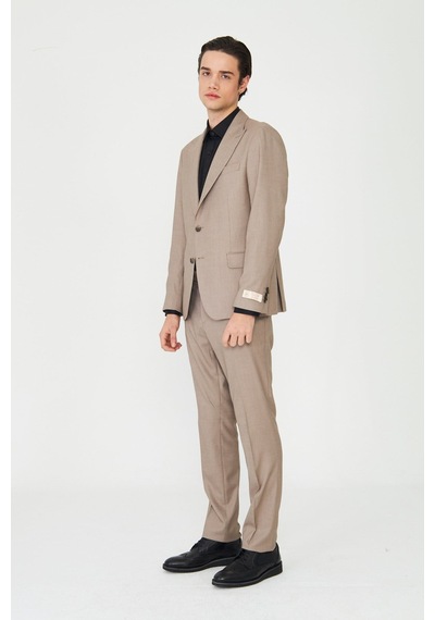 Bej Klasik Yaka Slim Fit Modern Erkek Takım Elbise Bej