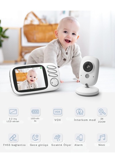 Ghb Bebek Kameralı Monitör, 3.2" Lcd, Gece Görüşü, Vox Modu, Iki Yönlü Konuşma, Ninni Kamera Sistemi