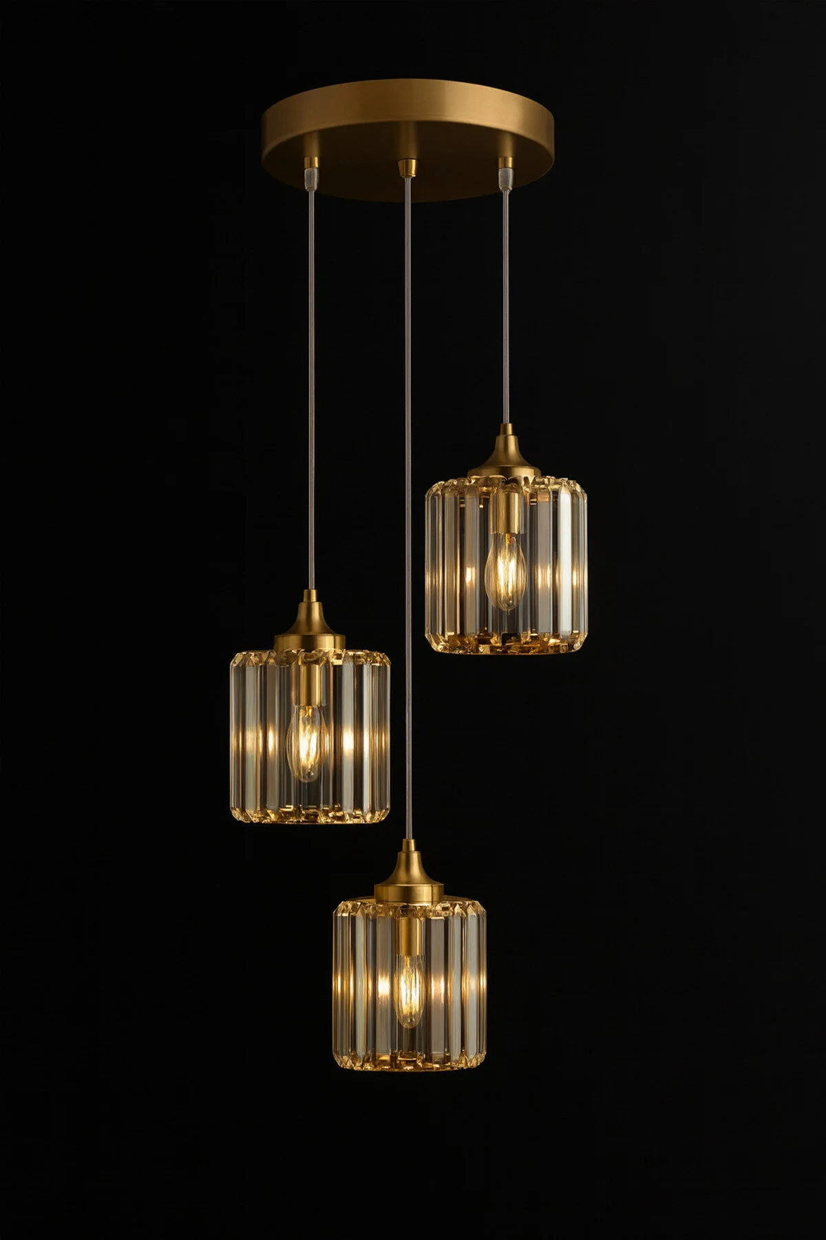 Bohem Aydınlatma Kristal Cam Taşlı 3'lü Modern Avize Beyaz Gold