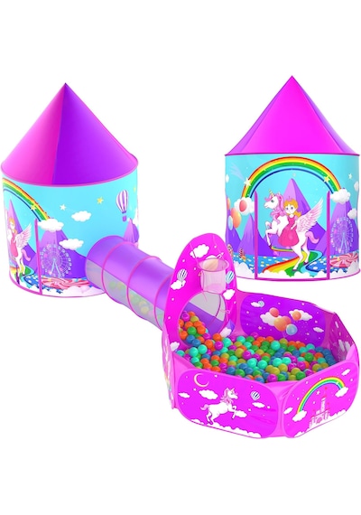 Unicorn Çocuk Oyun Çadırı, 3'ü Bir Arada, Top Havuzu, Oyun Çadırı, Oyun Tüneli - Top Havuzlu Çadır Pembe
