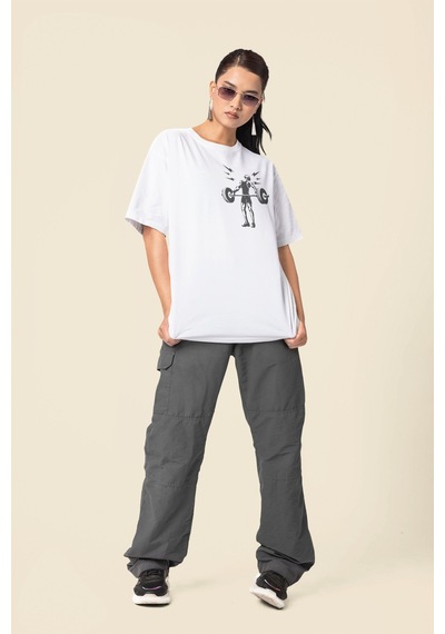 Senin Tek Sınırın Sensin Halter Sırt Baskılı Unisex Oversize Fitn Beyaz