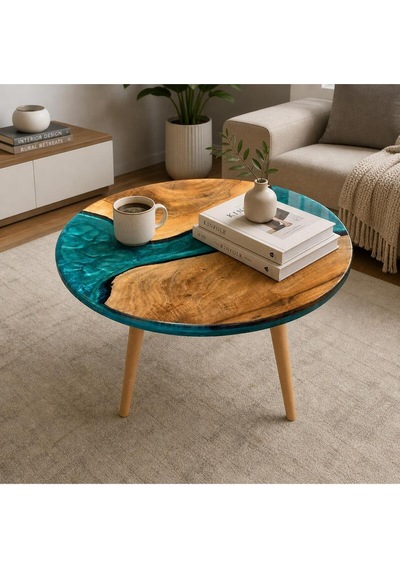 Doğal Ahşap & Turkuaz Epoksi Nehir Tasarımlı Yuvarlak Kahve Sehpası 50 Cm Çap, 52 Cm Yükseklik Aletsiz Kurulum Bej Doğal Ahşap & Turkuaz Epoksi Nehir Tasarımlı Yuvarlak Kahve Sehpası 50 Cm Çap, 52 Cm Yükseklik Aletsiz Kurulum Bej