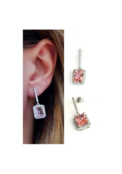 Sky Diamond Pink Morganit Taşlı 925 Ayar Gümüş Lüks Küpe N11.87917