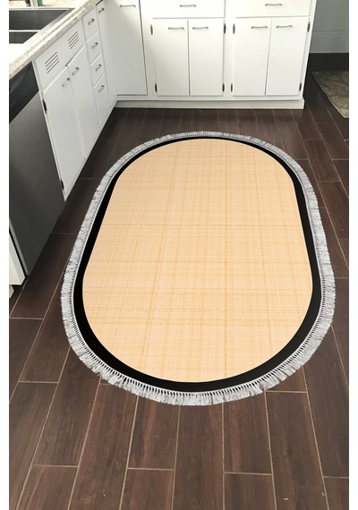 Kaymaz Taban Djt Banyo Mutfak Salon Halı Trend Saçaklı Oval Dokuma Desen E5007 Açık Şeftali