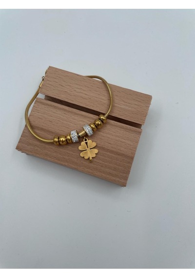 Xbaby Tek Çiçekli Çelik Gold Charmlı Bileklik Gold