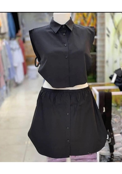 BAV Butik Ayvitrin Tesettür Yarım Gömlek İçlik Ve Alt Yarım Etek Siyah