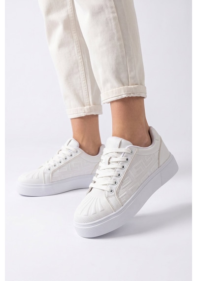 Walkway Beyaz Bağcıklı Kalın Rahat Tabanlı Kadın Casual Yürüyüş Ayakkabı Sneaker 26201