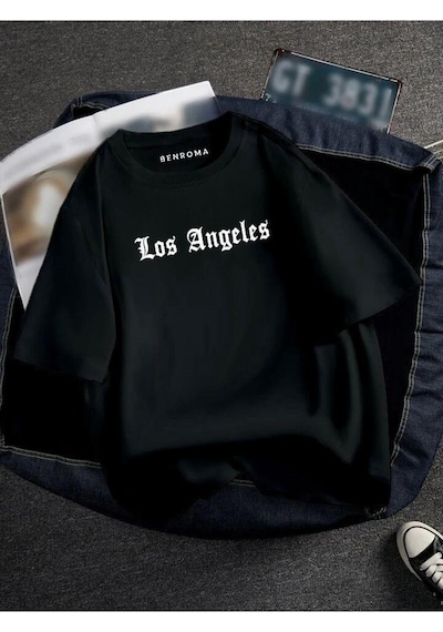 Oversıze Los Angeles Baskılı Unısex Tisort Baskılı SIYAH