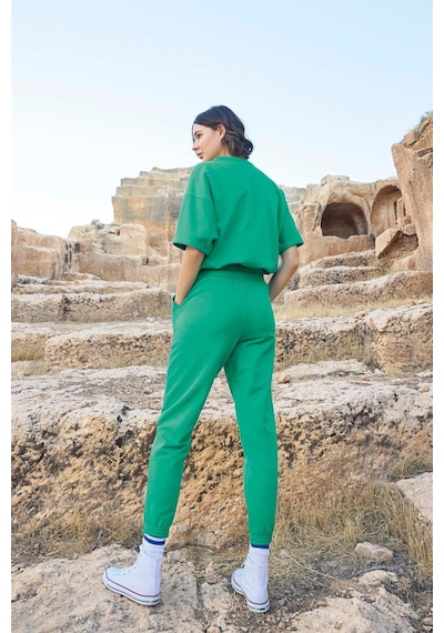 Monamise Kadın Kısa Kollu "stay Strong" Crop Eşofman Takımı 23086 Yeşil