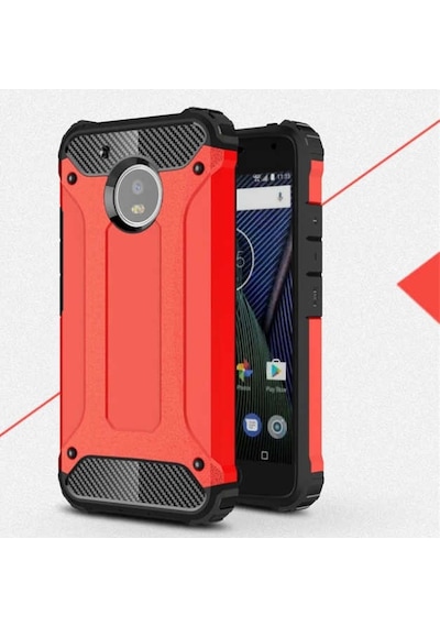 Kilifone - Lenovo Moto G5s Plus Uyumlu - Kılıf Çift Katman Koruyucu Crash Military Tank Kılıf - Kırmızı Kırmızı