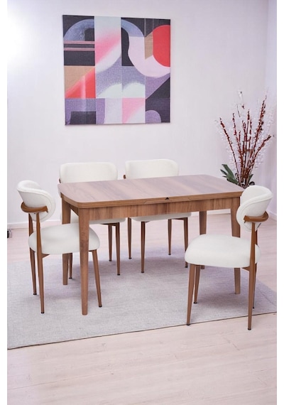 Nehir Polo Lak Panel Açılır Mutfak Masa Takımı 75x130cm Ceviz
