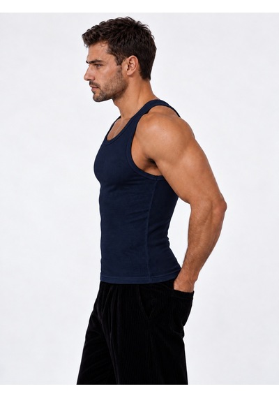 We&me Erkek Halter Yaka Slimfit Sporcu Likralı Atlet Lacivert
