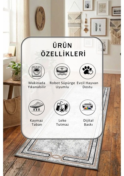 Yıkanabilir Yolluk 34 Açık Gri