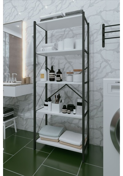 5 Raflı Dekoratif Banyo Dolabı Banyo Düzenleyici Modern Banyo Rafı Beyaz