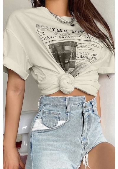 Unisex The 1997 Travel Baskılı Tasarım Tshirt Bej